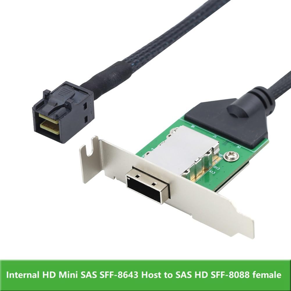Hôte interne HD Mini SAS SFF-8643 vers SAS HD SFF-8088 avec support bas, connexion à câble adaptateur de disque dur, , installation facile, 0,5 m