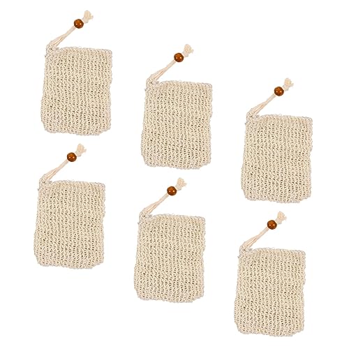 1セット 手作り石鹸保存袋 電気ソープディスペンサー 除去バックスクラバー 保有者 黄色いソープディスペンサー 石鹸スポンジ 化粧品 発泡 蓋 コットンリネン Beige 6個 Beaupretty