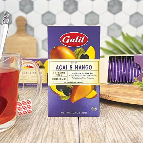 Galil Acai & Mango Tea – Caffeine-Free Herbal Tea, Certified Kosher Tea – Non-Gmo Acai & Mango Teabags 20 Count, 60 Tea Sachets Total (Pack Of 3) #TOP3