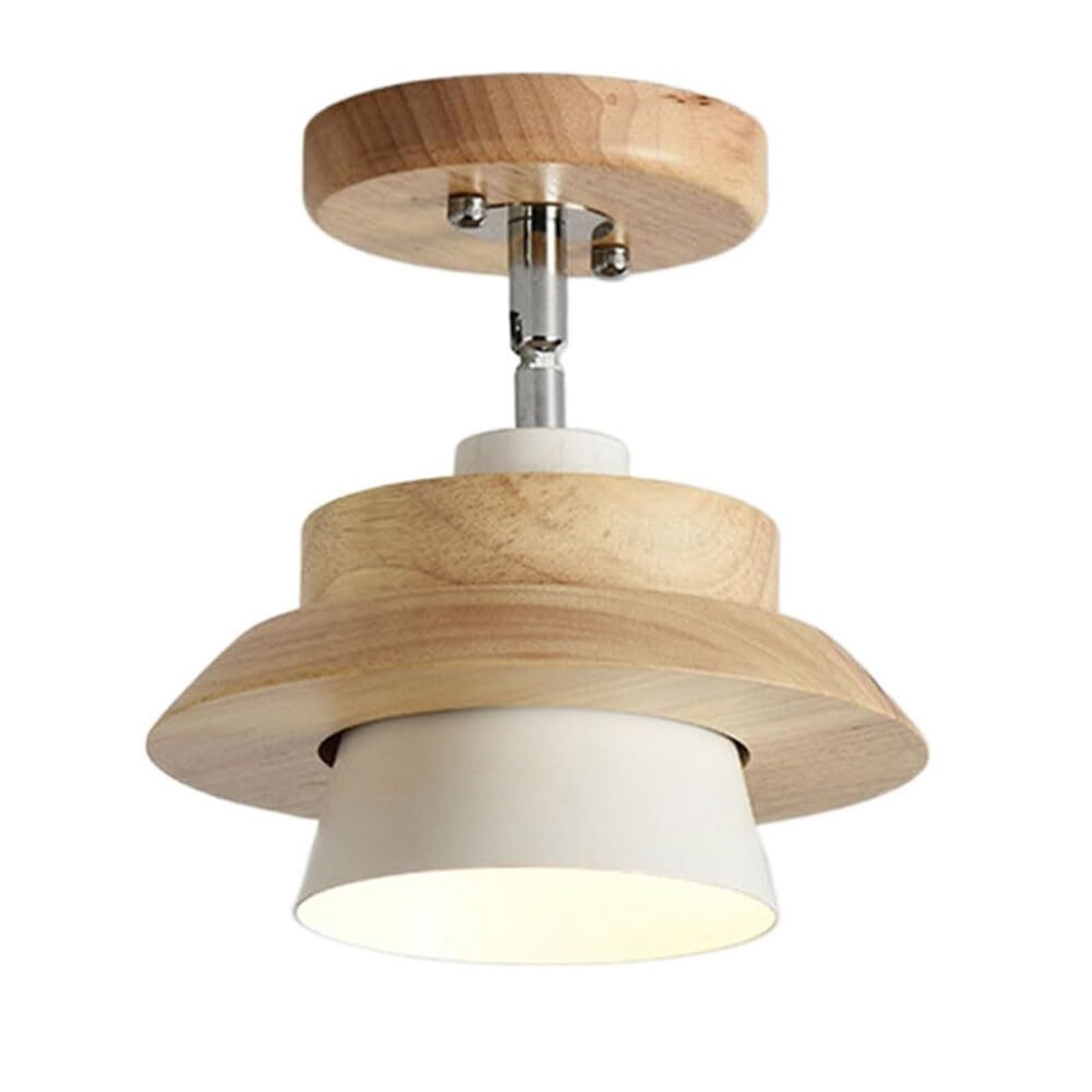 KHUKHU Danish Style White Ceiling Spot Light Metal Ceiling Light Rotatable Minimalist Pendant Light Fixture with Wood Canopy Home Decor Flush Mount Ceiling Light for Hallway Entryway(H)