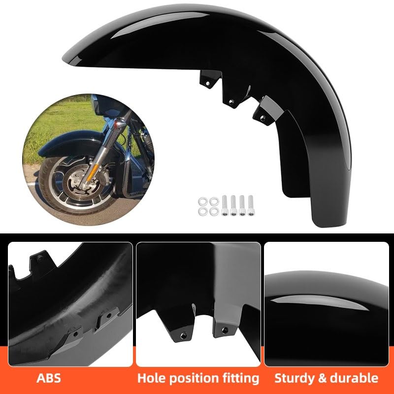 Couverture garde-boue avant moto Harley en ABS noir brillant de haute qualité - 4