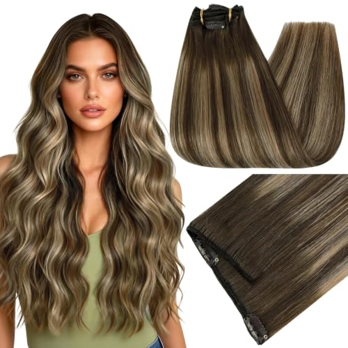 Full Shine Balayage Clip in Hair Extensions, Medium Brown to Honey Blonde