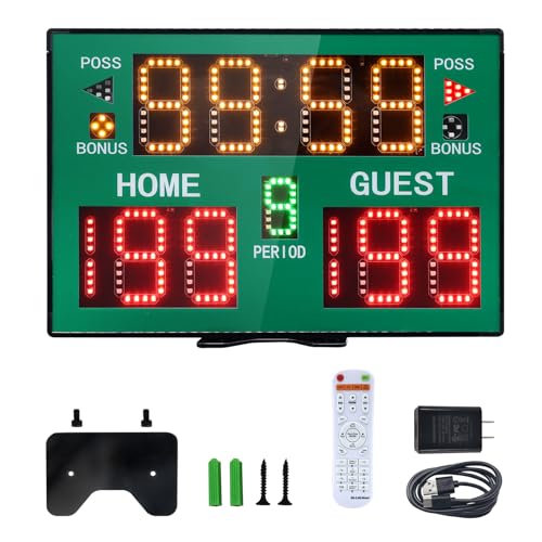 GAN XIN Basketball Digital Scoreboard with Remote,Battery Powered Portable Tabletop Electronic Scoreboard with 75dB Buzzer,Countdown Timer & Score for Games (Green,with Battery)