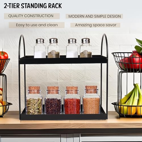 Image of Niyara Iron Metal Heavy Duty Stand 2-Tier multistorage /Multipurpose Standing Rack, Bathroom Countertop Storage Shelf Cosmetic Organizer Holder Kitchen Spice Rack, (Round Black)