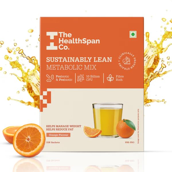 The Healthspan Co. Metabolically Lean for Weight Management, Boosts Metabolism & Reduces Cravings, Weight Loss for Men & Women, 10 Billion CFU Probiotic + L-Carnitine, Rich in Fiber, 15 Days Pack