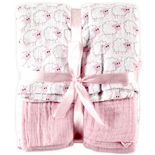 Image of Hudson Baby Unisex Baby Cotton Muslin Swaddle Blankets, Pink Sheep, 2-Pack