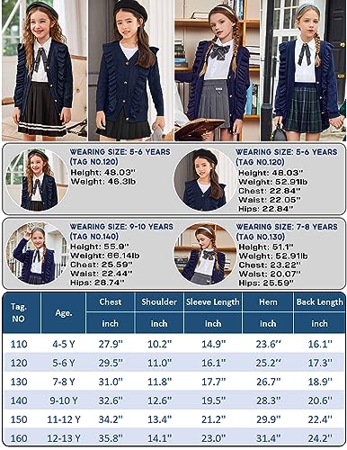 Arshiner Girls Cardigan Kawaii Ruffled Crop Cardigan Lightweight Button Down Cable Knit Sweater Fall V Neck Long Sleeve Kimono Cardigan Pointelle Vintage Clothes Navy Blue For 4-5 Years #TOP5