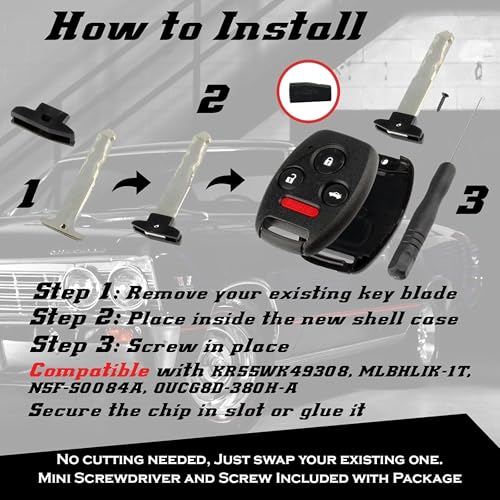 Image of Cutting NOT Required - Key Fob Keyless Entry Remote Shell Case & Pad fits Honda 2003-2012 Accord / 2006-2013 Civic EX / 2009-2015 Pilot /2005-2006 CR-V