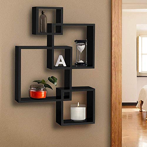 Image of Set of 4 Red and Brown Floating Cube Wall Storage Shelves Lounge Cubes Display Shelf