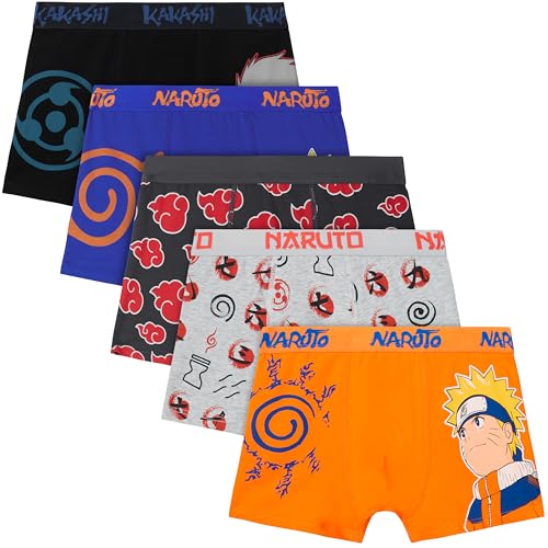Naruto Boxershorts Jungen Teenager 7-15 Jahre, 5er Pack Unterhosen mit Elastischem Bund, Baumwolle Unterwäsche, Anime Geschenke (14-15 Jahre, Multi Naruto)
