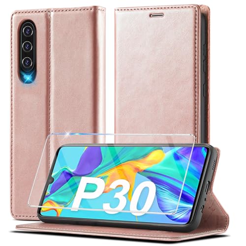 Étui Huawei P30 cuir anti-chocs Ailicici portefeuille avec film écran