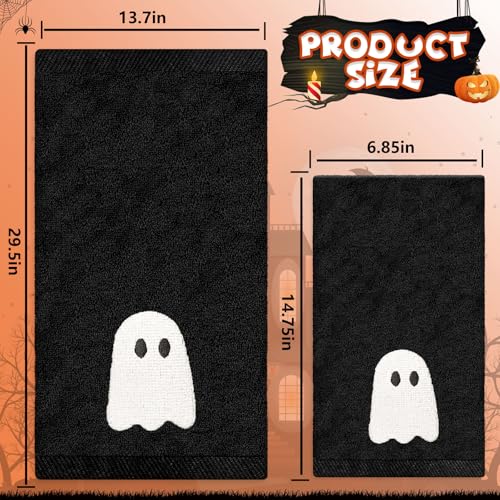Jarthenaamcs J2856 2 Pack Halloween Hand Embroidered Black White Ghost Cotton Dish Towel For Bathroom Hand Drying Kitchen Cleaning Towel Gift Set thumb #1