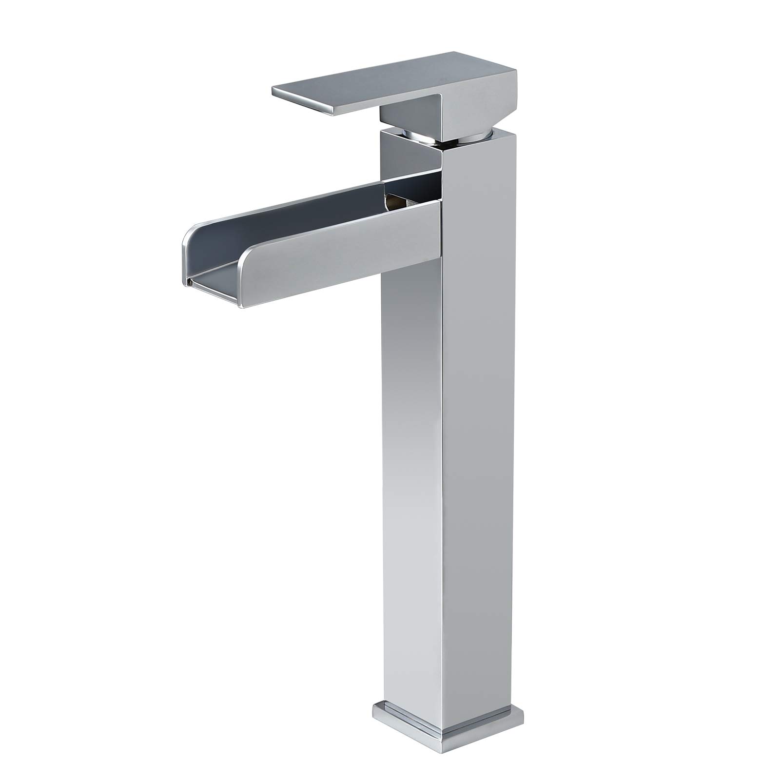 Homary Modern Commercial Style Vessel Sink Faucet Single Lever Handle Single Hole Waterfall Spout Open Channel with Pop Up Drain cUPC certified Solid Brass