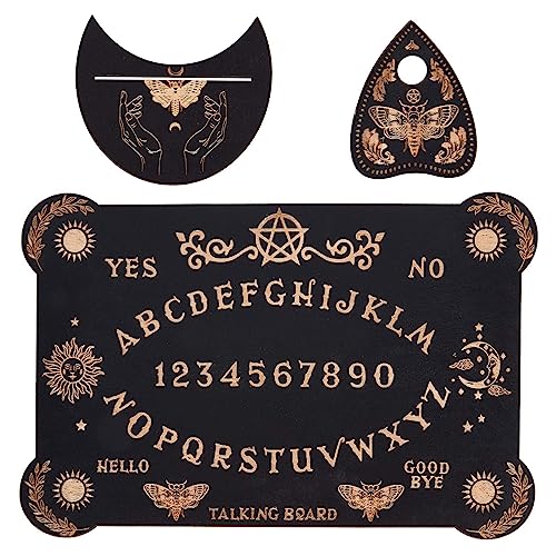 CREATCABIN Juego de 3 tablas de madera para espirituosas, soporte para tarjetas de tarot, juego de tablero de adivinación de polillas con plancheta, soporte de exhibición de tarjetas de altar negro,