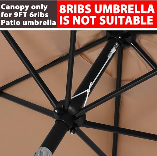 Image of ABCCANOPY 9ft Outdoor Umbrella Replacement Top Suit 6 Ribs (Khaki)