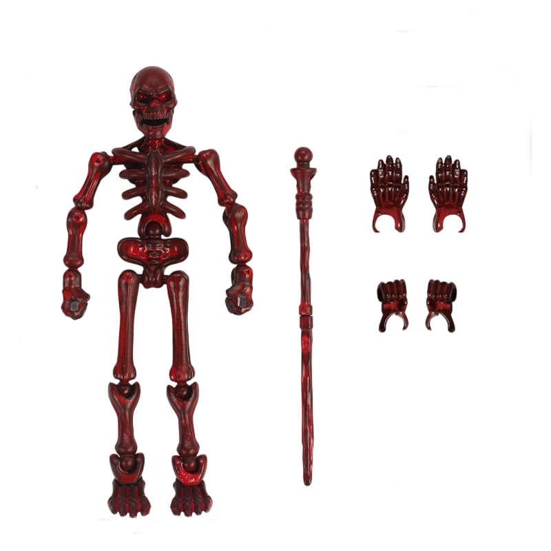 Posable Skeleton Action Figure with Movable Joints, Full Body Assembly Model, Halloween Collectible Table Ornament for Kids，Red