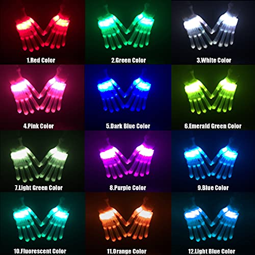 LED Gloves,LED Light Up Gloves for Kids Teens and Adults,Toy Gifts for 5-12 Year Old Boy Girl Teenage, Stocking Stuffers for Men Women,12 Colors,in Halloween Chrismas Birthday Party(1Pair/S)2
