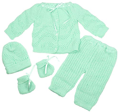 FLVFF Baby Crochet Outfit Set Newborn Clothe Boys Girls Warm Winter Beautiful Clothing 4 Pieces (Aqua Green)