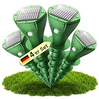Maulwurf Vertreiber, Premium Solar Wühlmausschreck 4er Pack - Humane Ultraschall- & Vibrations-Abwehr gegen Maulwürfe & Wühlmäuse, Solarbetrieben, Wasserdicht IP65, Für Garten & Rasen Grün