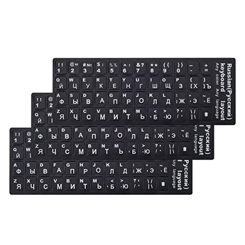 3 PCS/Pack Universal Russian Cyrillic Matte Keyboard Alphabet Stickers, Black Background and White Lettering Replacement Stickers for PC Computer Laptop Desktop Keyboard Stickers - Russian