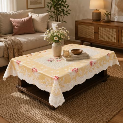 Image of STITCHNEST Florenza Orange Cotton Net Table Cover 40x60 Inches