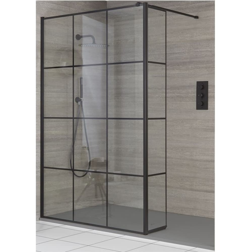 MILANO Black Grid Shower Enclosure Return Light Grey Tray 1500 x 900mm