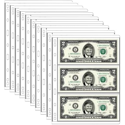 MUDOR Currency Sleeves for Bill Binder, 3-Pocket Page Dollar Bill Holders for Collectors, PVC and Acid Free, Currency Banknote Bill Protector Sleeves fits Currency Collection Book Album Cover