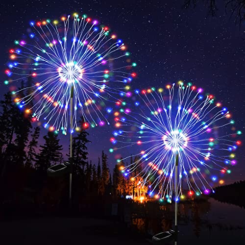 JJGoo Solar Firework Lights, 2 Pack 180 LEDs 2 Lighting Modes Solar Lights Outdoor Waterproof for Garden Patio Walkway Pathway Party Wedding Christmas Decorative - Colorful