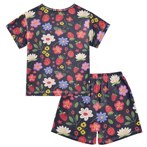 ALAZA Flower Strawberry Floral Black Pajamas Short Sleeve 2 Piece Sleepwear Top and Bottom Pajama Set Unisex2