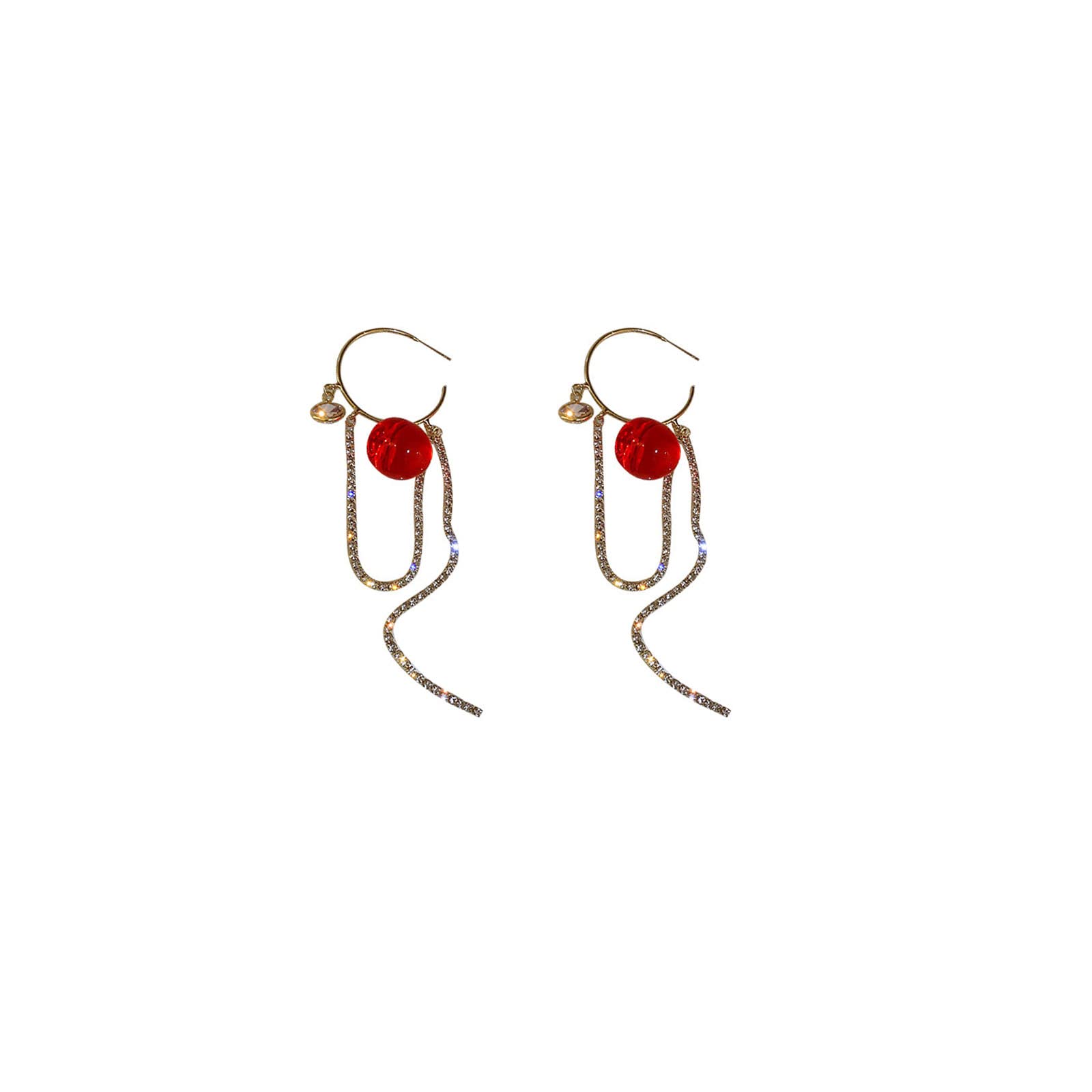 Boucles d'oreilles anti-allergie en argent 925 pompon rouge et diamant