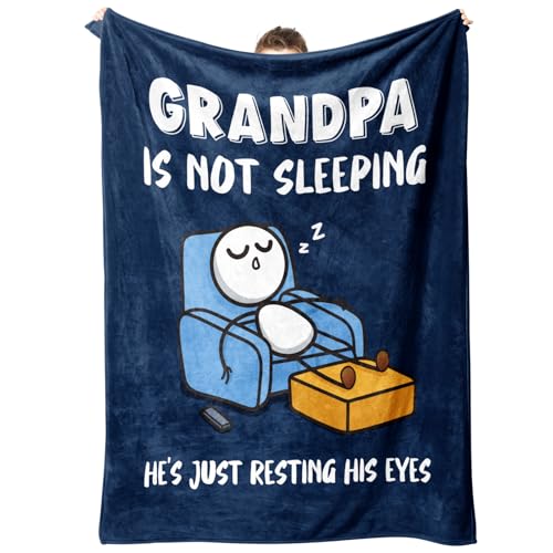 GoMelley Funny Grandpas Birthday Gift from Grandkids Grandpa is Not Sleeping Blanket Super Soft Throws Blanket for Napping Promoted to Grandpas Gifts 60 x 50 (Blue)