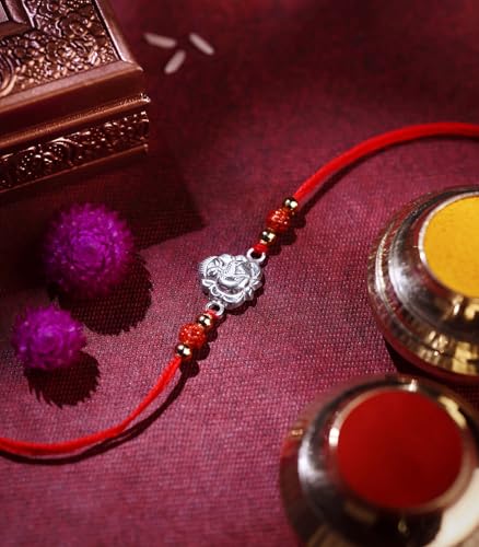 Image of Gargi by P.N. Gadgil and Sons 925 Silver Ganesha Rakhi | Gifts for Men and Boys | Rakshabandhan Rakhi for Brother | Rakhi for Boys & Men With Certificate of Authenticity