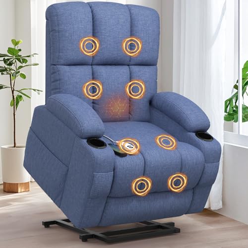 Relaxsessel Massagesessel Elektrisch Verstellbar Fernsehsessel mit Liegefunktion Massage Wärmefunktion, TYP C&USB-Anschlüsse, 4 Seitentaschen 2 Getränkehalter, Lesesessel TV Sessel Wohnzimmer