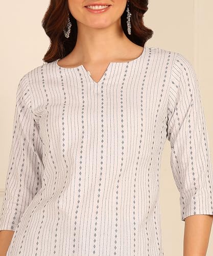 Image of DSK Studio Women's Cotton Short Kurti with Notch Neck Line 3 /4th Sleeves Abstract Pattern Short Length and Regular Fit