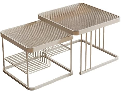 Glass Nesting Coffee Table Rectangle,Glass Nesting Side Tables Set of 2,Coffee Table Set of 2 Square Black,Glass Top Tables for Living Room,Bedroom,White,50 * 60cm