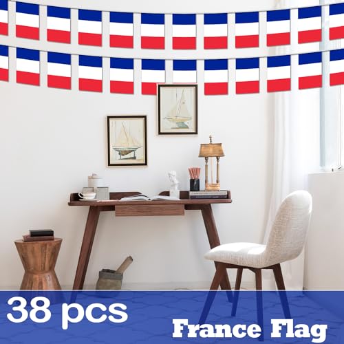 Image of France String Flag Pennant Banner - 38 Flags, 42 Feet Small Mini French Flags Bunting Banner for Country Decoration, School, Party, Sports Events