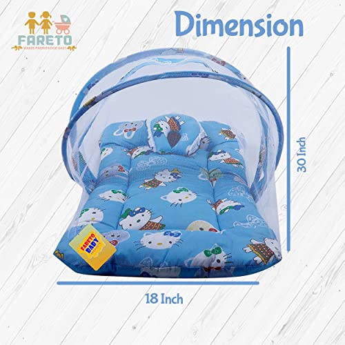 Image of Fareto Cotton Baby Modern Mattress With Mosquito Net(0-6 Months) (Blue)