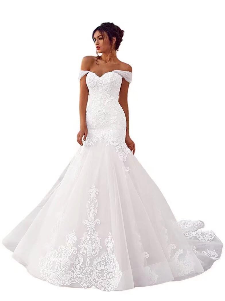 Lace Appliques A-Line Wedding Dresses for Bride 2026 Beach Bridal Gowns with Train ZTL051