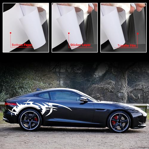 Image of TOMALL 2Pcs 66'' Flame Graphics Stickers Car Body Side Skirt Decals Racing Sport Stripe Decals for Car Universal Vinyl Waterproof Large Decal Decoration for Truck Off-Road Vehicles Accessories (White)