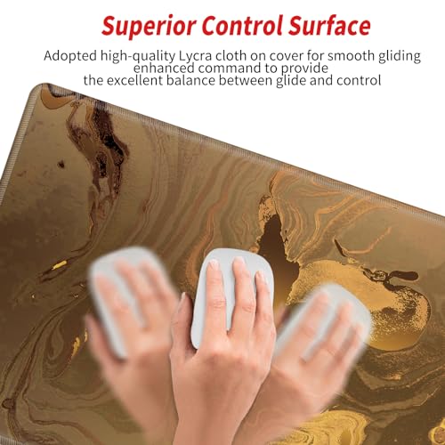 Image of Gaming Mouse Pad Gold Marble Mousepad 24x12 Inch Desk Mat XL Long Desk Pad Non-Slip Rubber Base Computer Mat with Stitched Edges for Office Work Home Game
