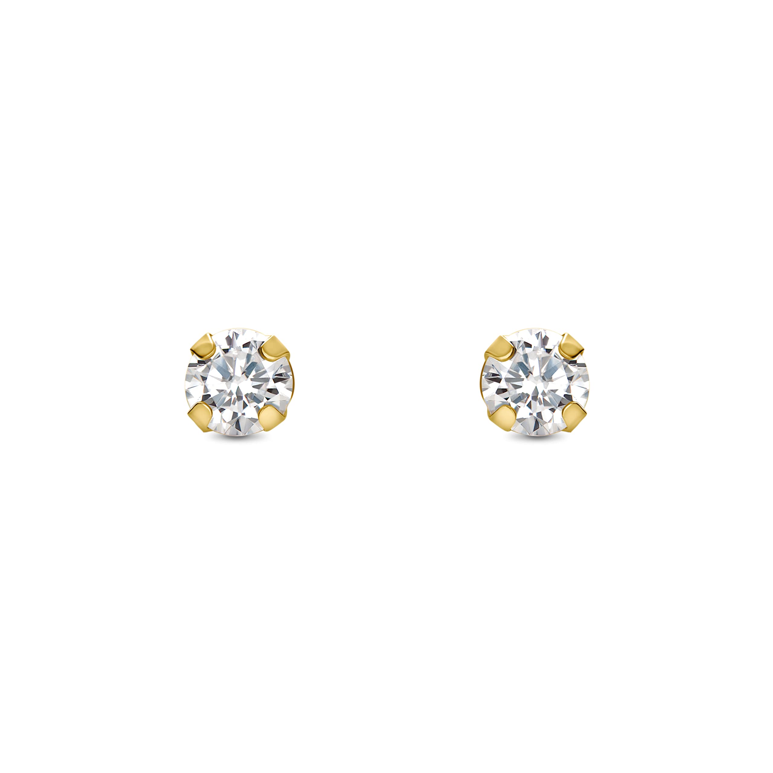 Miore Boucles d'Oreilles Femme, Clous d'Oreilles et Puces, Or 9 ct 375, Zirconia Cubique 0,60 ct, Taille Ronde Serti 4 Griffes 4mm, Fermoir à Papillon, Livré dans une Boîte à Bijoux