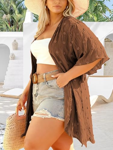 Image of DOLNINE Plus-Size-Cardigan for Women Short Sleeve Lightweight Summer Kimono Cardigan Casual Loose Beach Cover Up