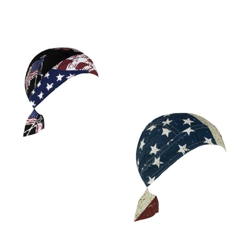 Lot or Set of 2 Rustic Distressed American Flag and a Fang Skull Flag Z904 and Z549 Head