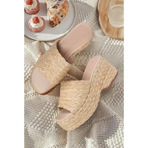 Image of Ancomafio Platform Espadrille Sandals for Women,Platform Slip on Wedges Slides Bohemia Sandals Flatform Open Toe Beach Sandals Outdoor