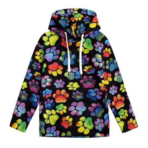 Animal Paws Dog Cat Hoodie Teens Sweatshirts Pullover Hoody Casual Loose Kids Hooded Athletic Shirt Tops 7-18 Years