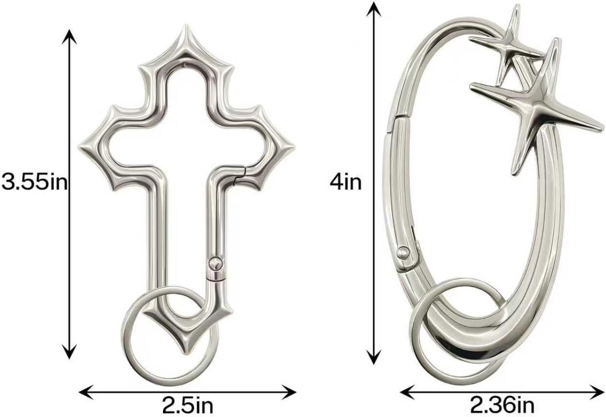 2PCS Y2K Star-shaped And Cross-shaped Climbing Key Ring Set, Cool Belt Buckle, Fashionable Christian-style Key Ring, Suitable For Keys, Car Keys, Bags, And Outdoor Equipment. - Image 2