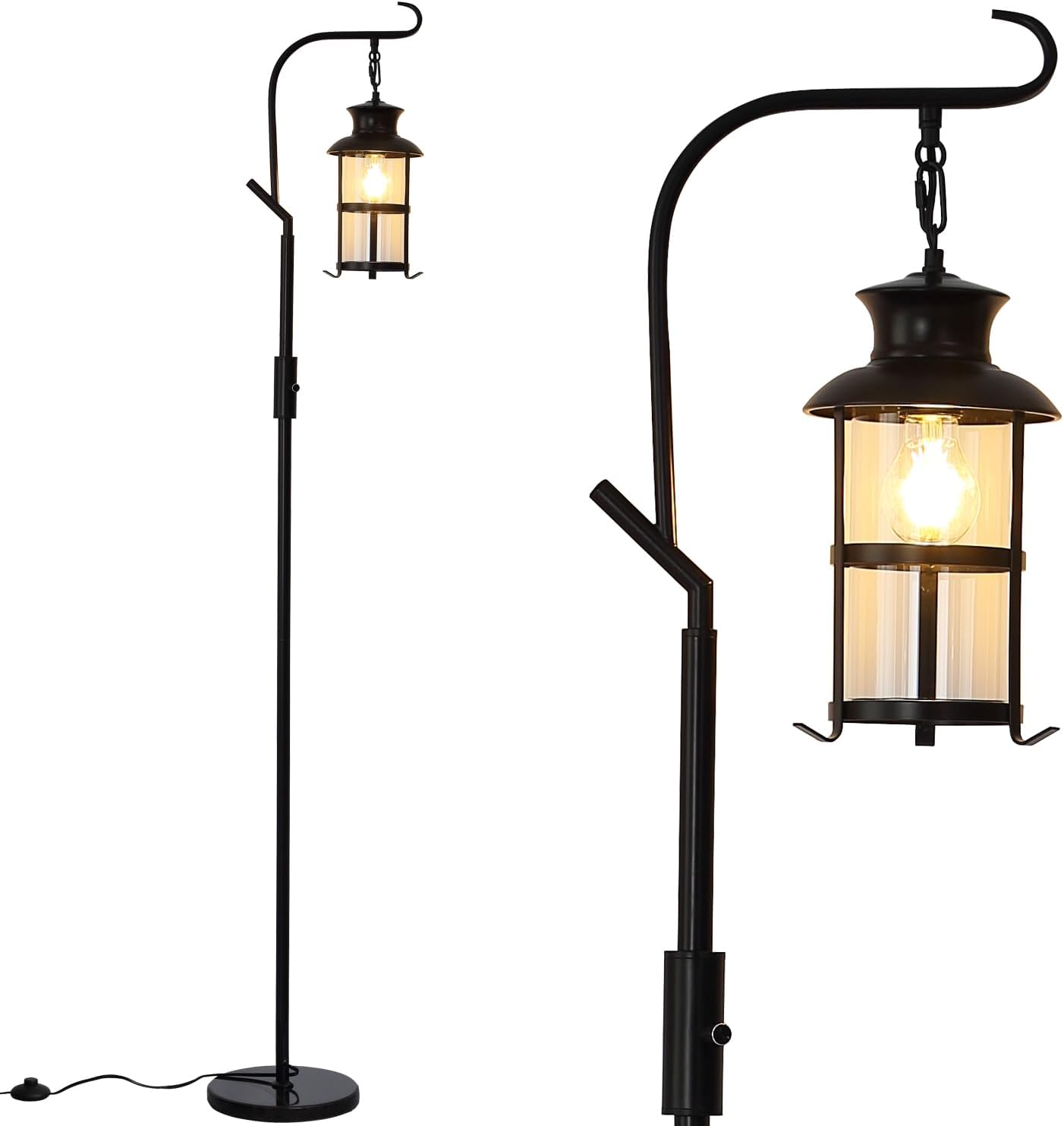 Vintage Dimmable Floor Lamp,Classical Lanterns Standing Lamp, Rustic Farmhouse Floor Lamp with Black Finish, for Living Room Bedroom,Bar,Basement.(Black)