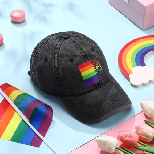 Image of Shyyween LGBT Baseball Hat Pride Rainbow Denim Hats Love is Love Vintage Baseball Cap Adjustable LGBT Cap for Men Women Gay Pride Accessory
