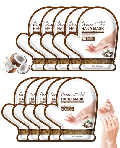 hommova 10 Pairs Coconut Hand Mask Gloves Hand Masks for Dry Hands Repair Deeply Skin Care Gifts for Women