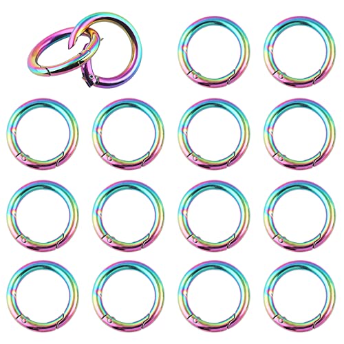 Rainbow Spring O Rings Spring Snap Clip Hooks Trigger Buckle Connector Metal Split Rings for Keychain Bag Purse Accessories 24pcs
